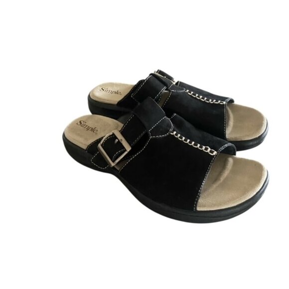 Simple Black Leather Slip on Sandals 8 - Picture 1 of 6